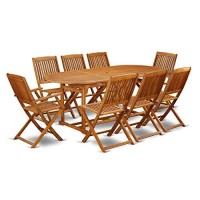This 9 Piece Acacia Patio Sets Includes One Outdoor Table And 6 Side Foldable Outdoor Chairs And Two Arm Chairs