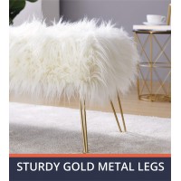 Ornavo Home Modern Contemporary Faux Fur Long Bench Ottoman Foot Rest Stool/Seat With Gold Metal Legs - 15