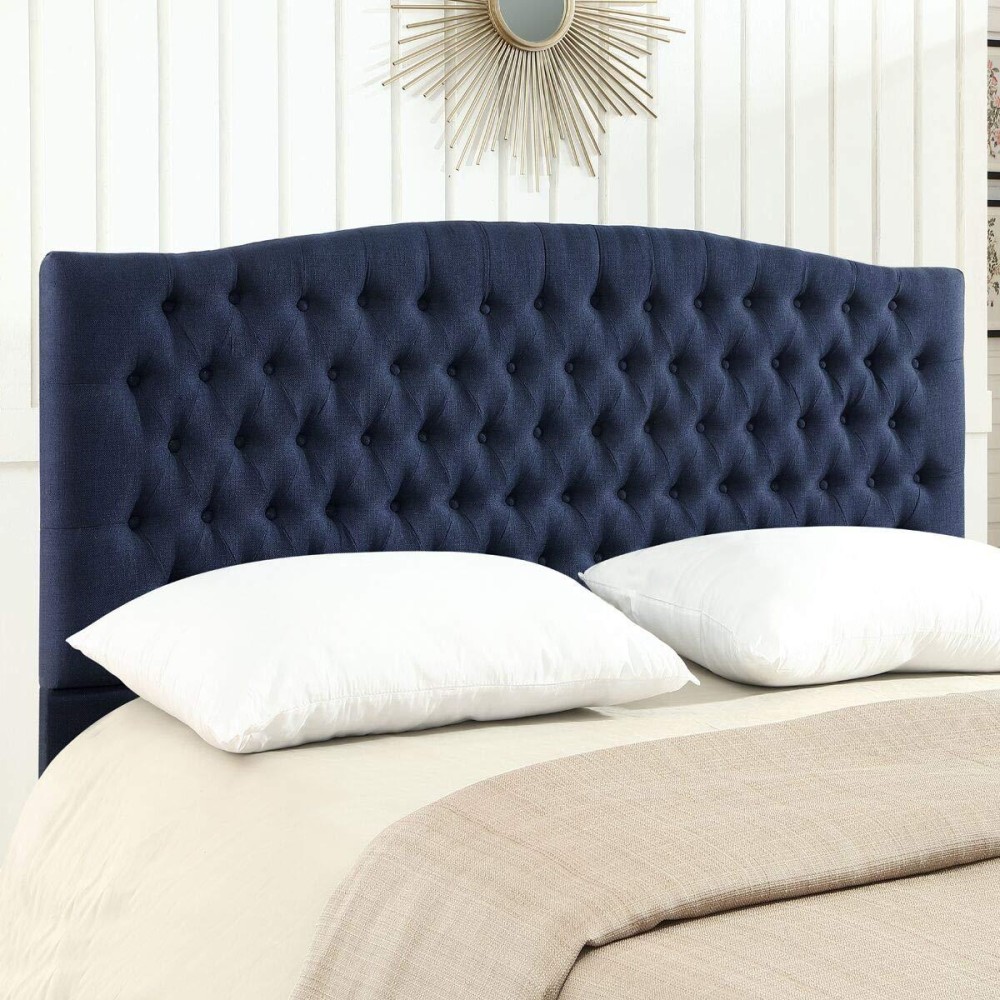 24Kf Linen Upholstered Tufted Button King Headboard And Comfortable Fashional Padded King/California King Size Headboard - Navy Blue