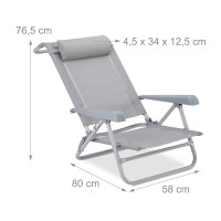 Relaxdays Tumbona Plegable Con Reposacabezas, Abrebotellas Y Reposabrazos, Poli?Ster Y Acero, Gris Folding Sun Lounger With Headrests, Bottle Openers And Armrests, Polyester And Steel, Grey