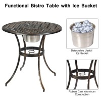 Giantex 3Pcs Bistro Table Set Cast Aluminum Outdoor Patio Furniture Set Round Table W/Removable Ice Bucket, 2 Chairs Antique Garden Furniture Weather Resistant (Antique Bronze)