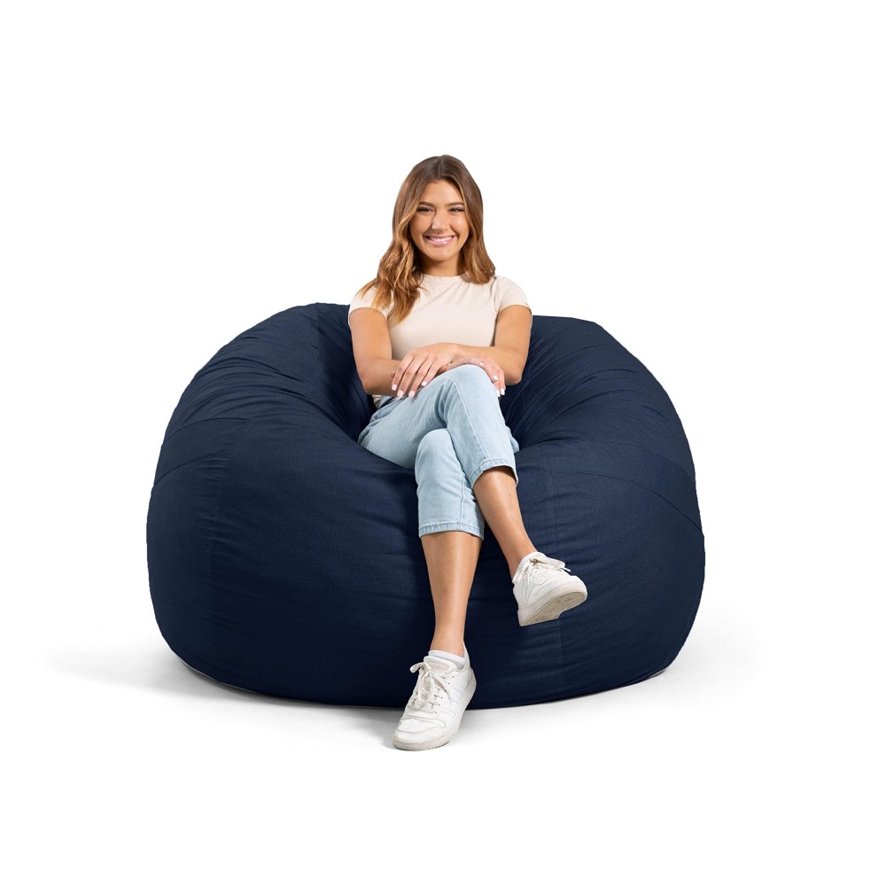 Big Joe Fuf Large Foam Filled Bean Bag Chair With Removable Cover, Cobalt Lenox, Durable Woven Polyester, 4 Feet Big, Navy Lenox, Large