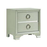 Benjara , Silver Two Drawers Wooden Nightstand With Oversized Ring Handles