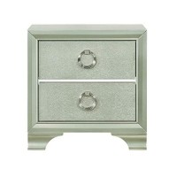 Benjara , Silver Two Drawers Wooden Nightstand With Oversized Ring Handles