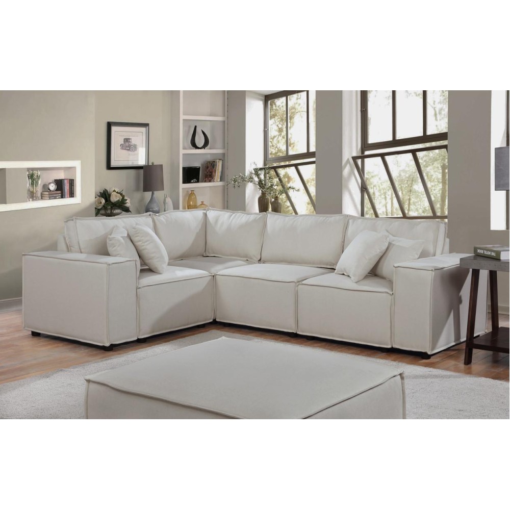 Melrose Modular Sectional Sofa With Ottoman In Beige Linen