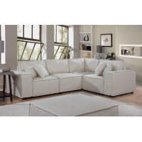 Melrose Modular Sectional Sofa With Ottoman In Beige Linen