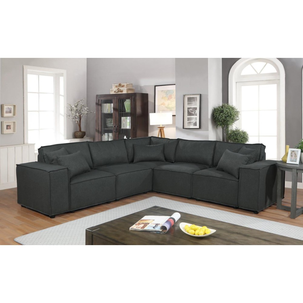 Jenson Modular Sectional Sofa In Dark Gray Linen