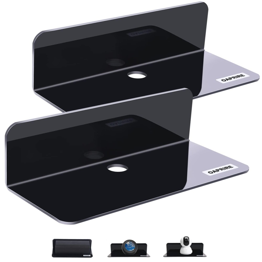 Oaprire Acrylic Floating Wall Shelves Set Of 2 Damagefree Expand Wall Space Small Display Shelf For Smart Speakeraction Figu