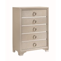 Benjara Five Drawers Wooden Dresser With Oversized Ring Handles, Silver