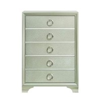 Benjara Five Drawers Wooden Dresser With Oversized Ring Handles, Silver