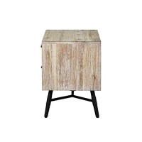 Benjara Two Drawer Wooden Nightstand With Metal Angled Legs, Brown And Black