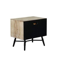 Benjara Two Drawer Wooden Nightstand With Metal Angled Legs, Brown And Black