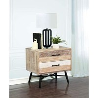 Benjara Two Drawer Wooden Nightstand With Metal Angled Legs, Brown And Black