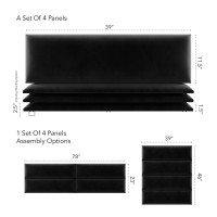 Vnt Upholstered Wall Panels - King/Cal King Size Wall Mounted Headboards - Plush Velvet Black - Pack Of 4 Panels (Each Individual Panel 39