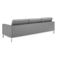 Modway Loft Tufted Button Faux Leather Upholstered Sofa In Silver Gray