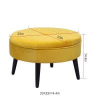 Joveco Small Round Ottoman, Velvet Upholstered Footrest Stool Seat With Wooden Legs, Vanity Stool Coffee Table For Bedroom Living Room (Yellow)