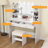 Usikey Makeup Vanity With Mirror And 10 Led Lights Vanity Makeup Table Set With 2 Drawers And Open Shelves Makeup Vanity Desk