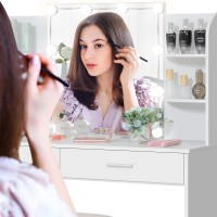 Usikey Makeup Vanity With Mirror And 10 Led Lights Vanity Makeup Table Set With 2 Drawers And Open Shelves Makeup Vanity Desk