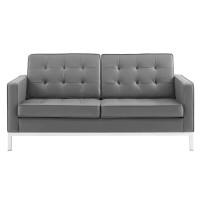 Modway Loft Tufted Button Faux Leather Upholstered Loveseat In Silver Gray