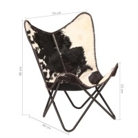 Vidaxl Butterfly Chair Home Indoor Living Room Bedroom Sleeper Armchair Seat Seating Sitting Chair Furniture Black And White Genuine Goat Leather