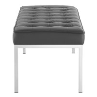 Modway Loft Tufted Large Upholstered Faux Leather Bench In Silver Gray