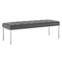 Modway Loft Tufted Large Upholstered Faux Leather Bench In Silver Gray