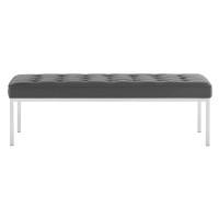 Modway Loft Tufted Large Upholstered Faux Leather Bench In Silver Gray