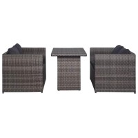 vidaXL 3 Piece Bistro Set Poly with Cushions Rattan Gray 43915