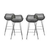Great Deal Furniture Candance Outdoor Wicker Barstools With Cushions (Set Of 4), Gray And Dark Gray