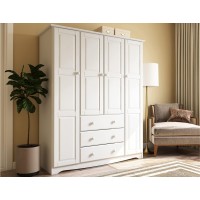 Palace Imports 100% Solid Wood Family Wardrobe Closet Armoire W/Clothing Rods, White, 60.25