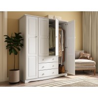 Palace Imports 100% Solid Wood Family Wardrobe Closet Armoire W/Clothing Rods, White, 60.25