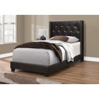 Monarch Specialties I SizeBrown LeatherLook with Brass Trim Twin Bed Double