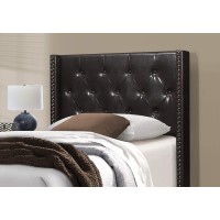 Monarch Specialties I SizeBrown LeatherLook with Brass Trim Twin Bed Double