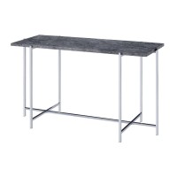 Acme Adelae Rectangular Faux Marble Top Sofa Table In Gray And Chrome