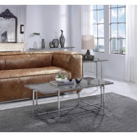 Acme Adelae Rectangular Faux Marble Top Sofa Table In Gray And Chrome