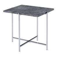 Acme Adelae Rectangular Faux Marble Top End Table In Chrome And Gray