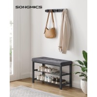 Songmics Shoe Bench, 3-Tier Shoe Rack For Entryway, Storage Organizer With Foam Padded Seat, Linen, Metal Frame, For Living Room, Hallway, 12.2 X 31.9 X 19.3 Inches, Dark Gray And Black Ulbs57Gyz