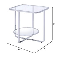 Acme Hollo Rectangular Glass Top End Table With Shelf In Chrome And Mirrored