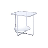 Acme Hollo Rectangular Glass Top End Table With Shelf In Chrome And Mirrored