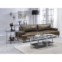 Acme Liddell Rectangular Glass Top Sofa Table With Shelf In Chrome And Clear