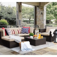 Flamaker 6 Pieces Sectional Outdoor Furniture Patio Sofa Conversation Set With Cushion And Table (Beige)