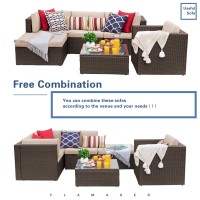 Flamaker 6 Pieces Sectional Outdoor Furniture Patio Sofa Conversation Set With Cushion And Table (Beige)