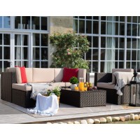 Flamaker 6 Pieces Sectional Outdoor Furniture Patio Sofa Conversation Set With Cushion And Table (Beige)