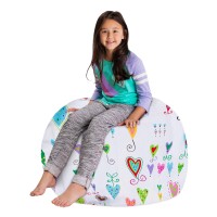 Posh Stuffable Kids Stuffed Animal Storage Bean Bag Chair Cover - Childrens Toy Organizer, Large-38 - Canvas Multi-Colored Hearts On White