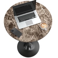 Furmax Bistro Pub Table Round Bar Height Cocktail Table Metal Base Mdf Top Obsidian Table With Black Leg 238Inch Top 395Inc