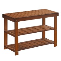 Songmics Shoe Rack Bench, 3-Tier Bamboo Shoe Storage Organizer, Entryway Bench, Holds Up To 286 Lb, 11.3 X 27.6 X 17.8 Inches, For Entryway Bathroom Bedroom, Walnut Color Ulbs04Wl