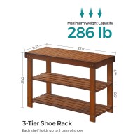 Songmics Shoe Rack Bench, 3-Tier Bamboo Shoe Storage Organizer, Entryway Bench, Holds Up To 286 Lb, 11.3 X 27.6 X 17.8 Inches, For Entryway Bathroom Bedroom, Walnut Color Ulbs04Wl