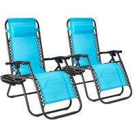 Flamaker Patio Zero Gravity Chair Outdoor Folding Lounge Chair Recliners Adjustable Lawn Lounge Chair With Pillow For Poolside, Yard And Camping (Blue)