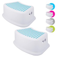 Step Stool For Kids (2 Pack), Toddlers Stool For Potty Training, Bathroom, Kitchen, Bedroom, Toy Room And Living Room. Toilet Stools With Soft Anti-Slip Grips For Safety, Stackable (Blue)