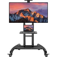 Rolling/Mobile Tv Cart With Wheels For 32-75 Inch Lcd Led 4K Flat Screen Tvs - Tv Floor Stand With Shelf Holds Up To 100 Lbs, Height Adjustable Trolley Max Vesa 600X400Mm- Pstvmc05